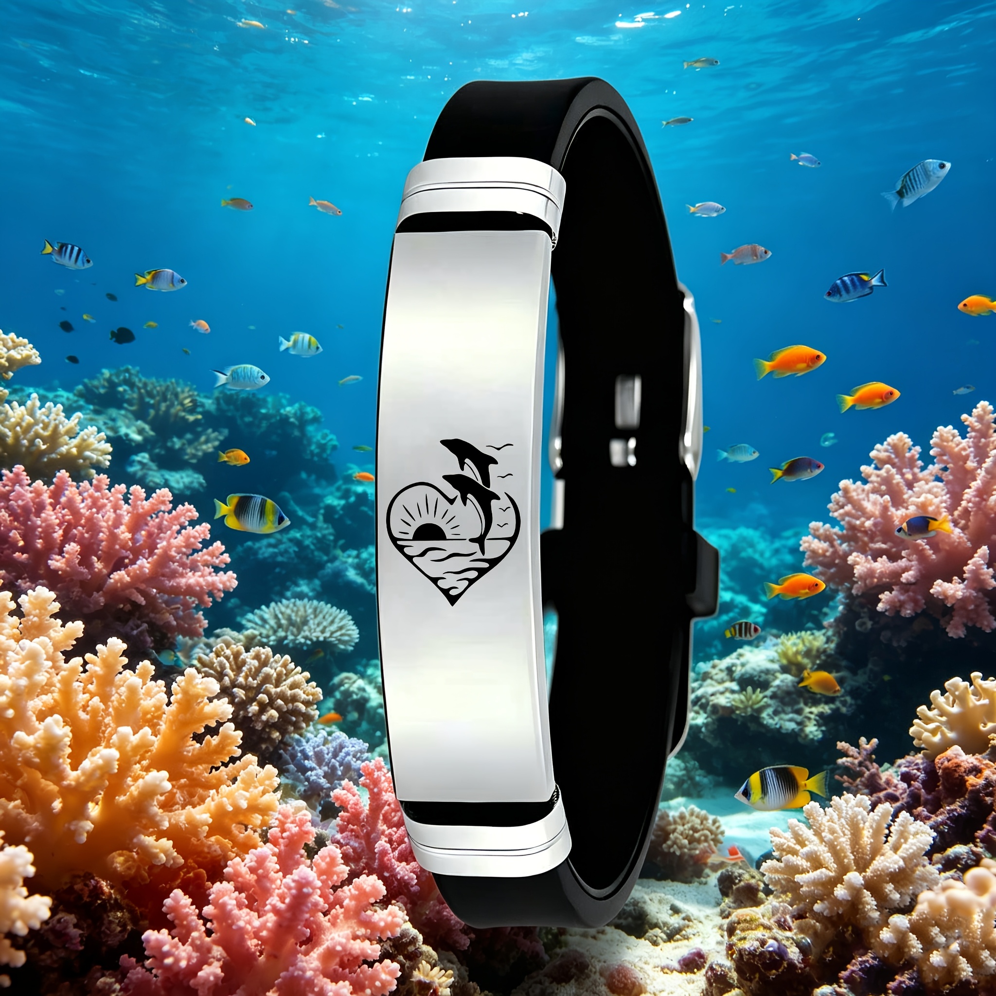 Heart-Shaped Dolphin Sunset Stainless Steel Bracelet